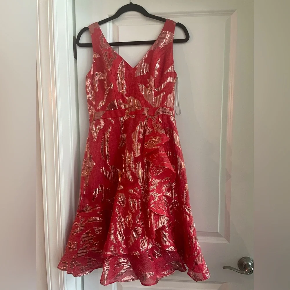 Marchesa Notte Ruffle Hem Cocktail Dress - Coral Size 2 - BRAND NEW with tags - Picture 3 of 5